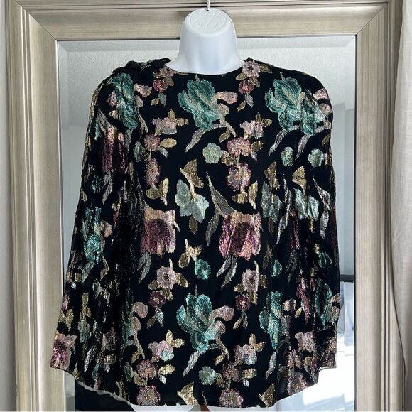 PATRA 1980s Vintage Top Wrap Style Black Metallic Multi Color Floral Cocktail M. - Picture 7 of 11